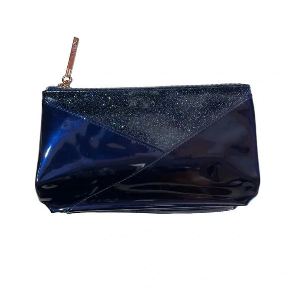 Lancome Paris Navy Blue Cosmetic Bag Glitter Patent Makeup Pouch Case - Picture 7 of 12